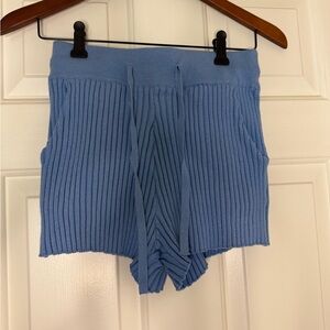Current Mood Sky Blue Ribbed High Waist Shorts